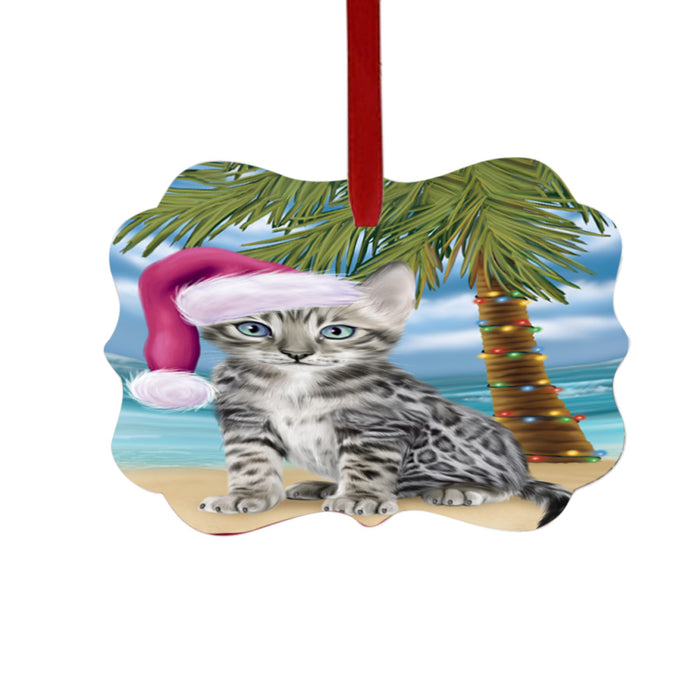 Summertime Happy Holidays Christmas Bengal Cat on Tropical Island Beach Double-Sided Photo Benelux Christmas Ornament LOR49349