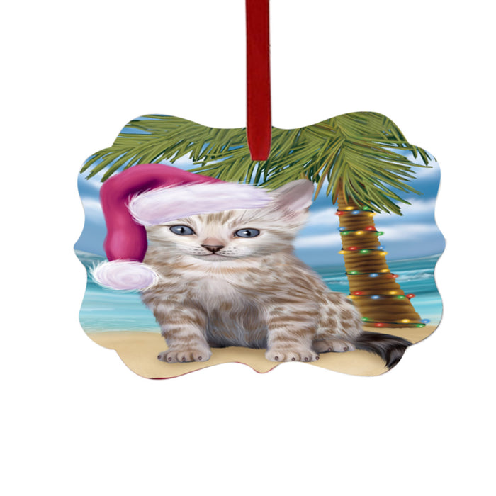 Summertime Happy Holidays Christmas Bengal Cat on Tropical Island Beach Double-Sided Photo Benelux Christmas Ornament LOR49350