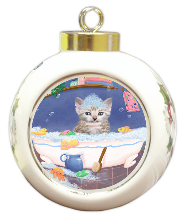 Rub A Dub Dog In A Tub Bengal Cat Round Ball Christmas Ornament RBPOR58528