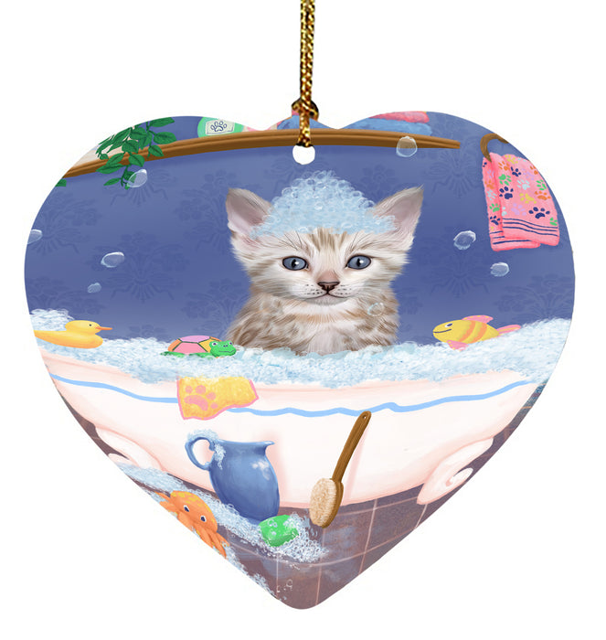 Rub A Dub Dog In A Tub Bengal Cat Heart Christmas Ornament HPORA58544