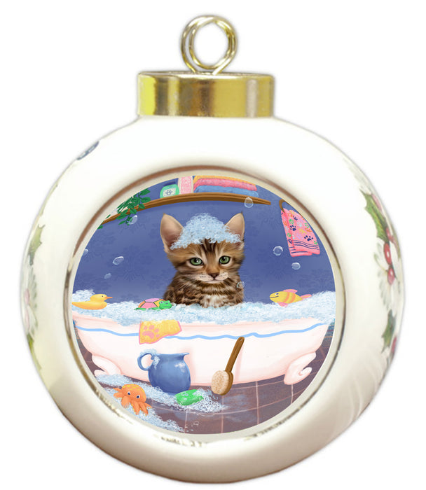 Rub A Dub Dog In A Tub Bengal Cat Round Ball Christmas Ornament RBPOR58529
