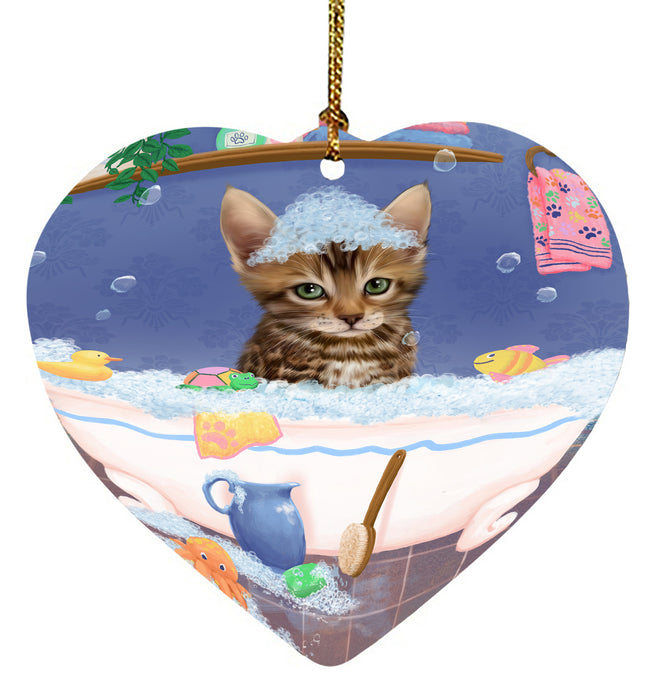 Rub A Dub Dog In A Tub Bengal Cat Heart Christmas Ornament HPORA58545