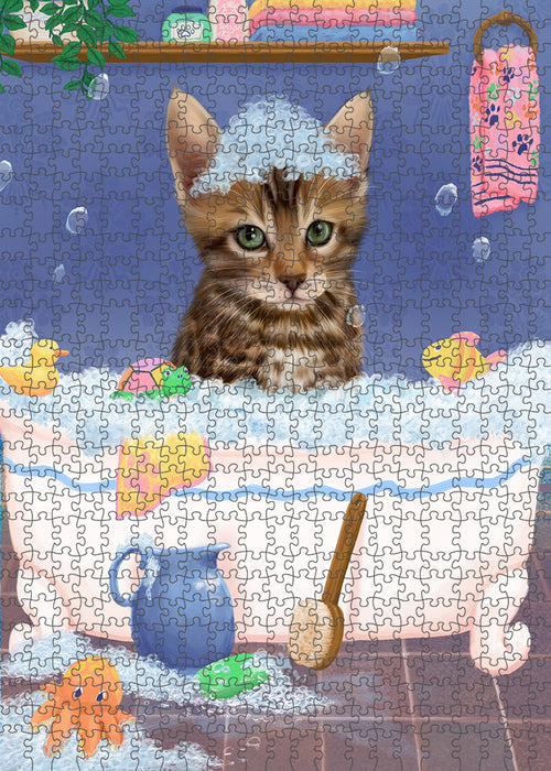 Rub A Dub Dog In A Tub Bengal Cat Portrait Jigsaw Puzzle for Adults Animal Interlocking Puzzle Game Unique Gift for Dog Lover's with Metal Tin Box PZL217