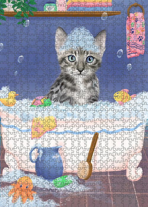 Rub A Dub Dog In A Tub Bengal Cat Portrait Jigsaw Puzzle for Adults Animal Interlocking Puzzle Game Unique Gift for Dog Lover's with Metal Tin Box PZL218