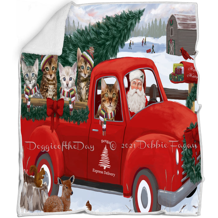 Christmas Santa Express Delivery Red Truck Bengal Cats Family Blanket BLNKT112449