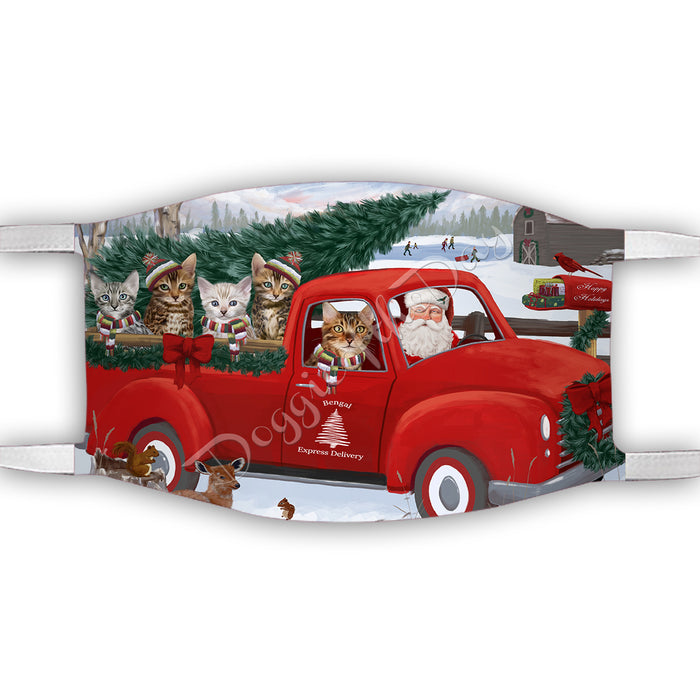 Christmas Santa Express Delivery Red Truck Bengal Cats Face Mask FM48411