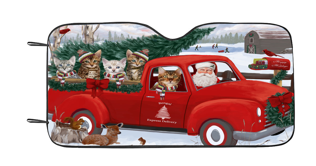 Christmas Santa Express Delivery Red Truck Bengal Cats Car Sun Shade