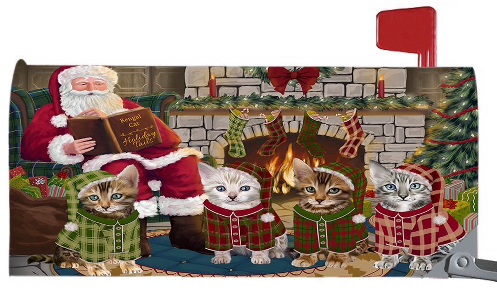 Christmas Cozy Holiday Fire Tails Bengal Cats 6.5 x 19 Inches Magnetic Mailbox Cover Post Box Cover Wraps Garden Yard Décor MBC48876
