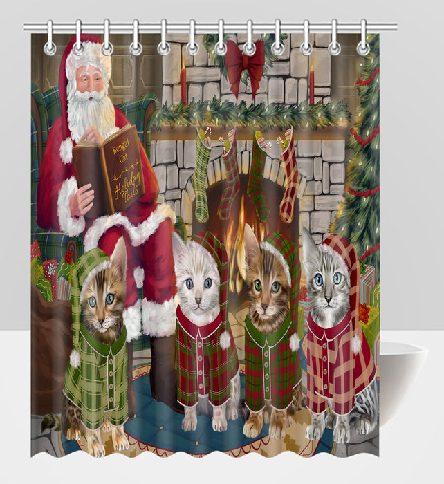 Christmas Cozy Holiday Fire Tails Bengal Cats Shower Curtain
