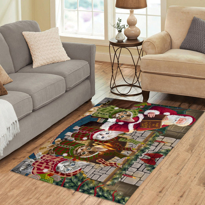 Christmas Cozy Holiday Fire Tails Bengal Cats Area Rug