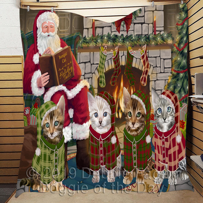 Christmas Cozy Holiday Fire Tails Bengal Cats Quilt