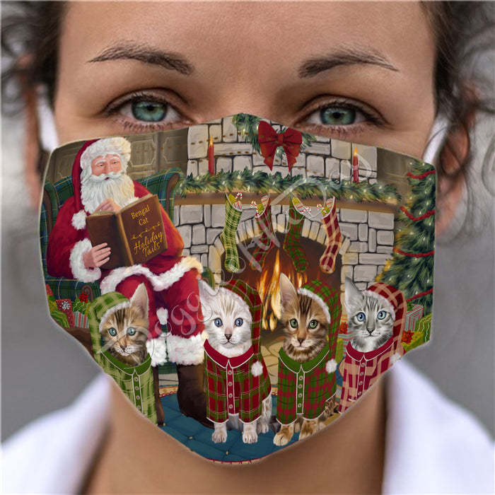 Christmas Cozy Holiday Fire Tails Bengal Cats Face Mask FM48605