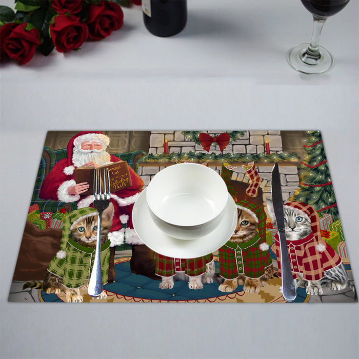 Christmas Cozy Holiday Fire Tails Bengal Cats Placemat