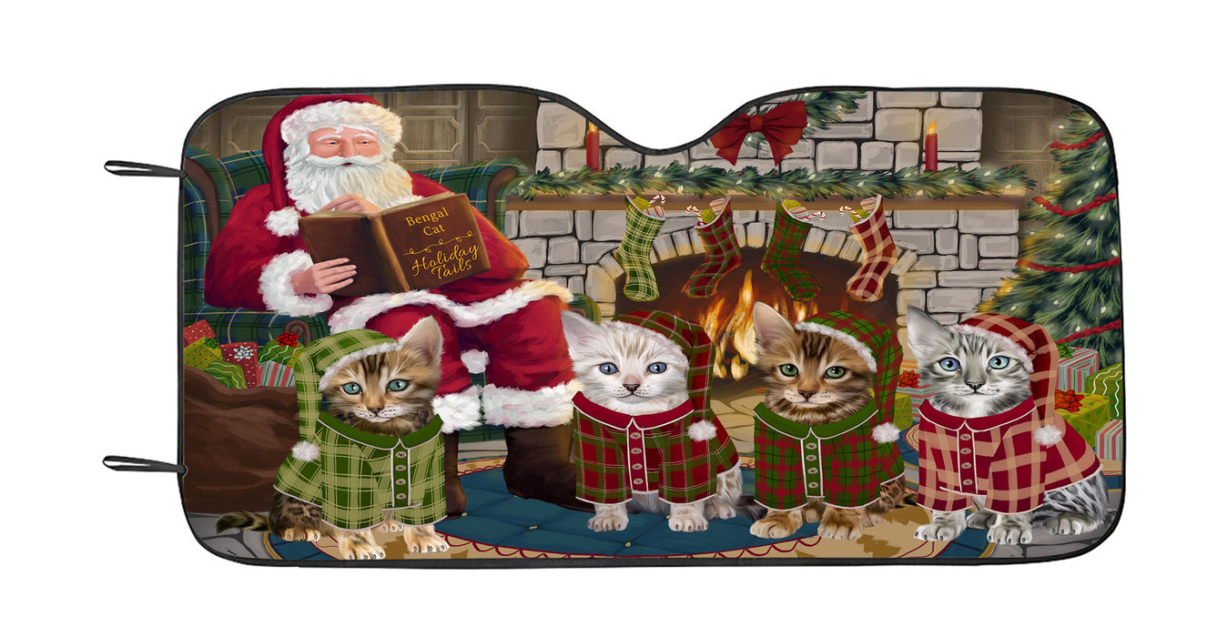 Christmas Cozy Holiday Fire Tails Bengal Cats Car Sun Shade