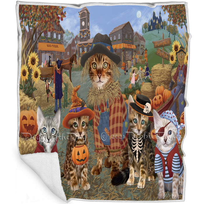 Halloween 'Round Town And Fall Pumpkin Scarecrow Both Bengal Cats Blanket BLNKT138692