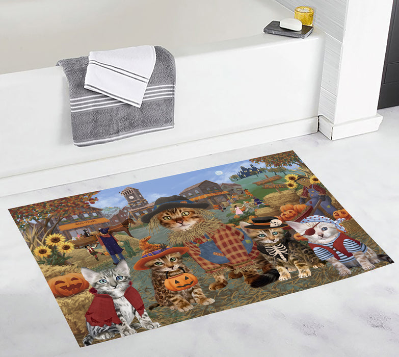 Halloween 'Round Town and Fall Pumpkin Scarecrow Both Bengal Cats Bath Mat