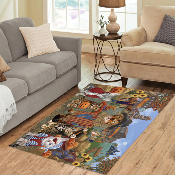 Halloween 'Round Town and Fall Pumpkin Scarecrow Both Bengal Cats Area Rug