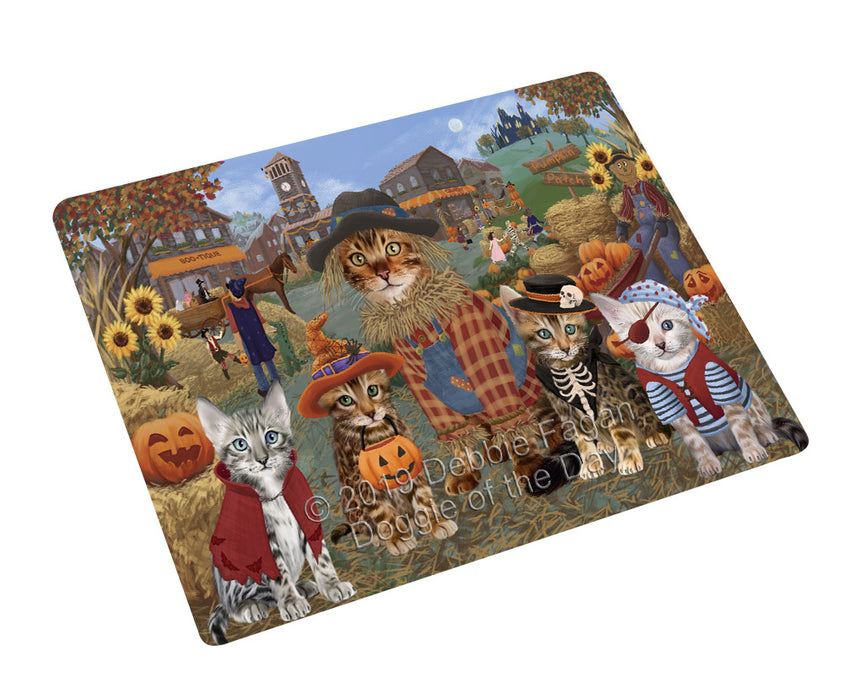 Halloween 'Round Town And Fall Pumpkin Scarecrow Both Bengal Cats Cutting Board C77041