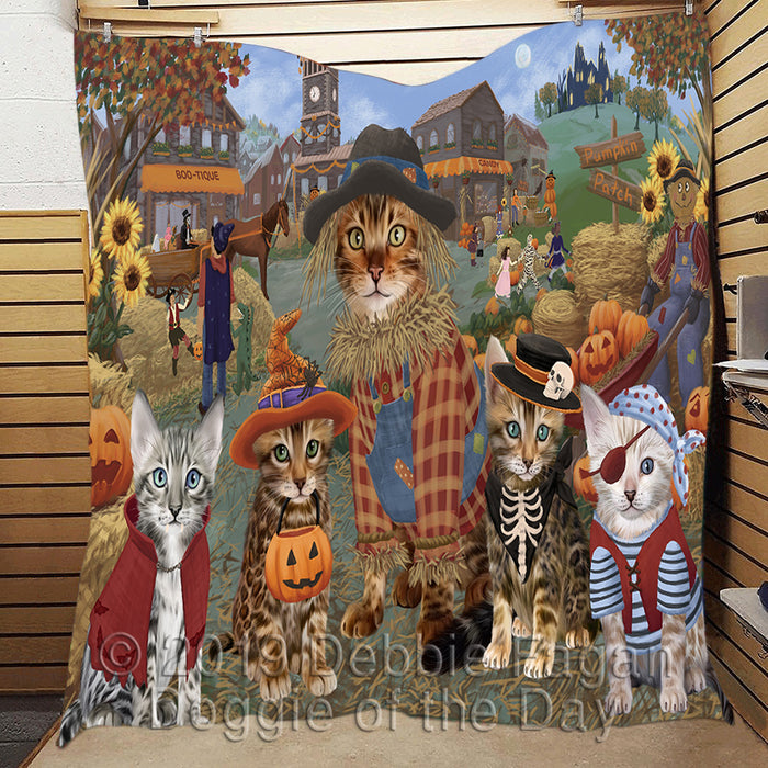 Halloween 'Round Town and Fall Pumpkin Scarecrow Both Bengal Cats Quilt