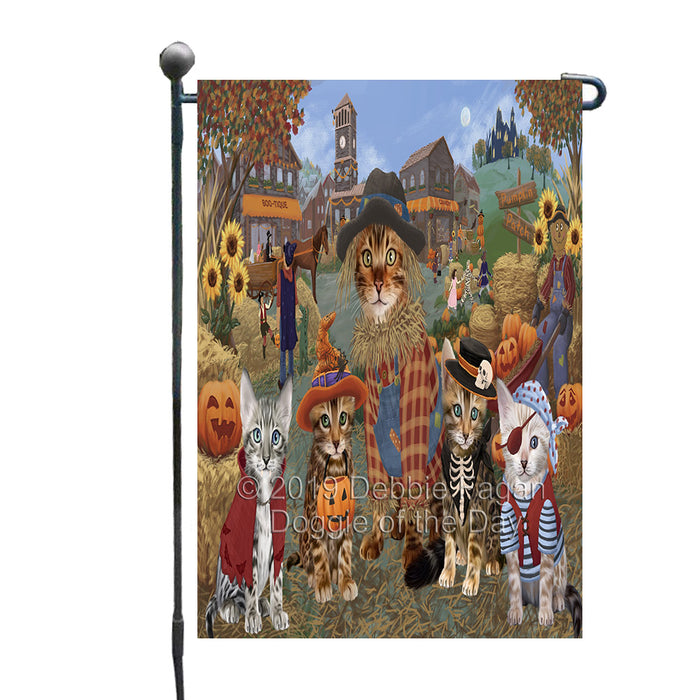Halloween 'Round Town And Fall Pumpkin Scarecrow Both Bengal Cats Garden Flag GFLG65570