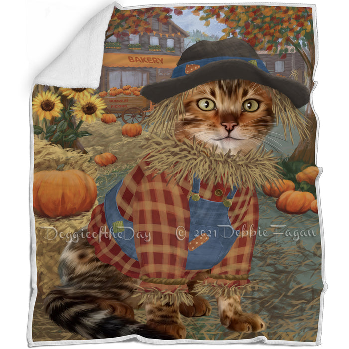 Halloween 'Round Town And Fall Pumpkin Scarecrow Both Bengal Cats Blanket BLNKT139241