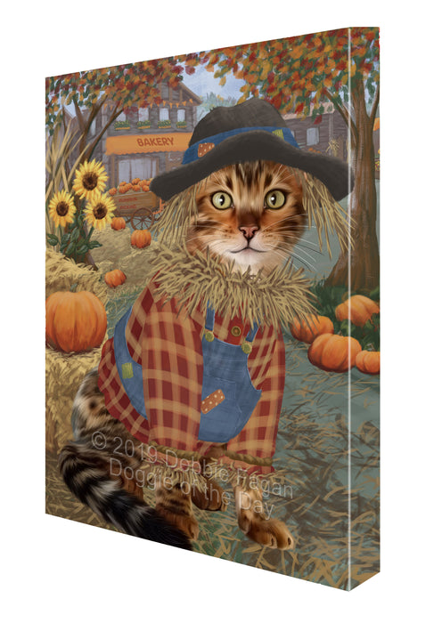 Halloween 'Round Town And Fall Pumpkin Scarecrow Both Bengal Cats Canvas Print Wall Art Décor CVS139868