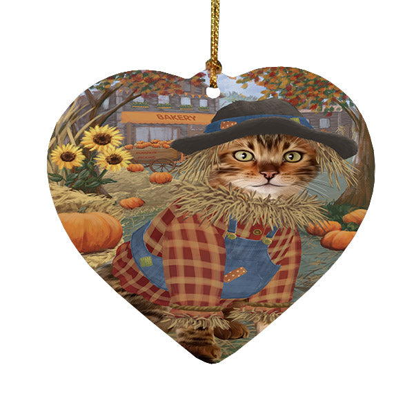 Fall Pumpkin Scarecrow Bengal Cats Heart Christmas Ornament HPOR57531