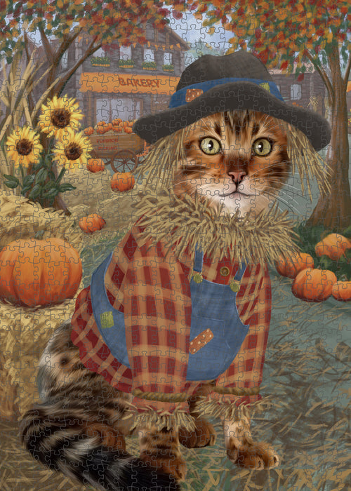 Halloween 'Round Town And Fall Pumpkin Scarecrow Both Bengal Cats Puzzle with Photo Tin PUZL96432