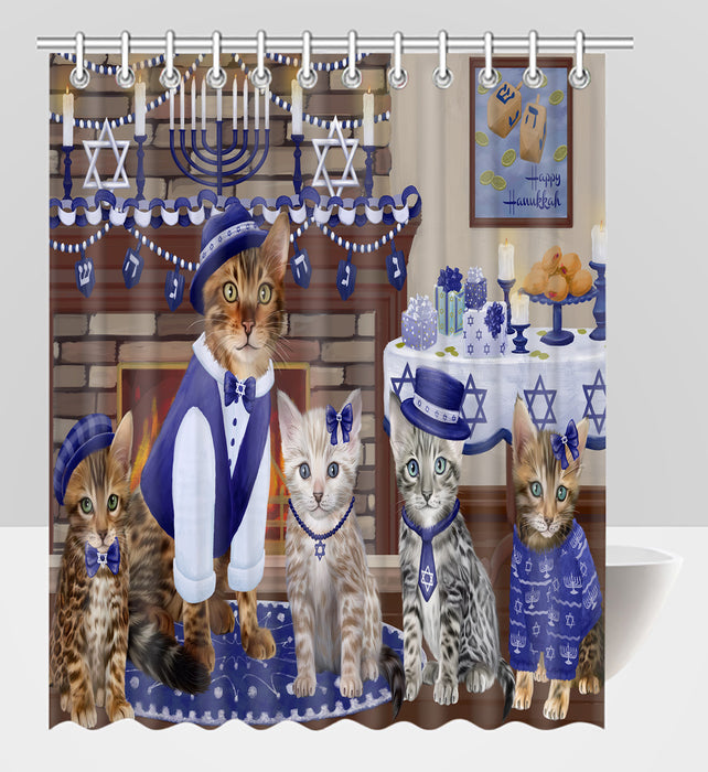 Happy Hanukkah Family Bengal Cats Shower Curtain