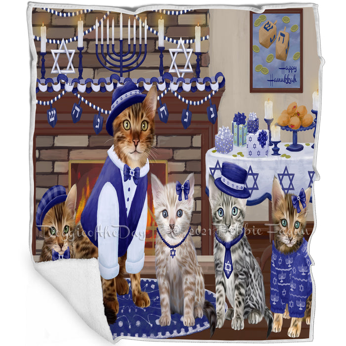 Happy Hanukkah Family and Happy Hanukkah Both Bengal Cats Blanket BLNKT140294