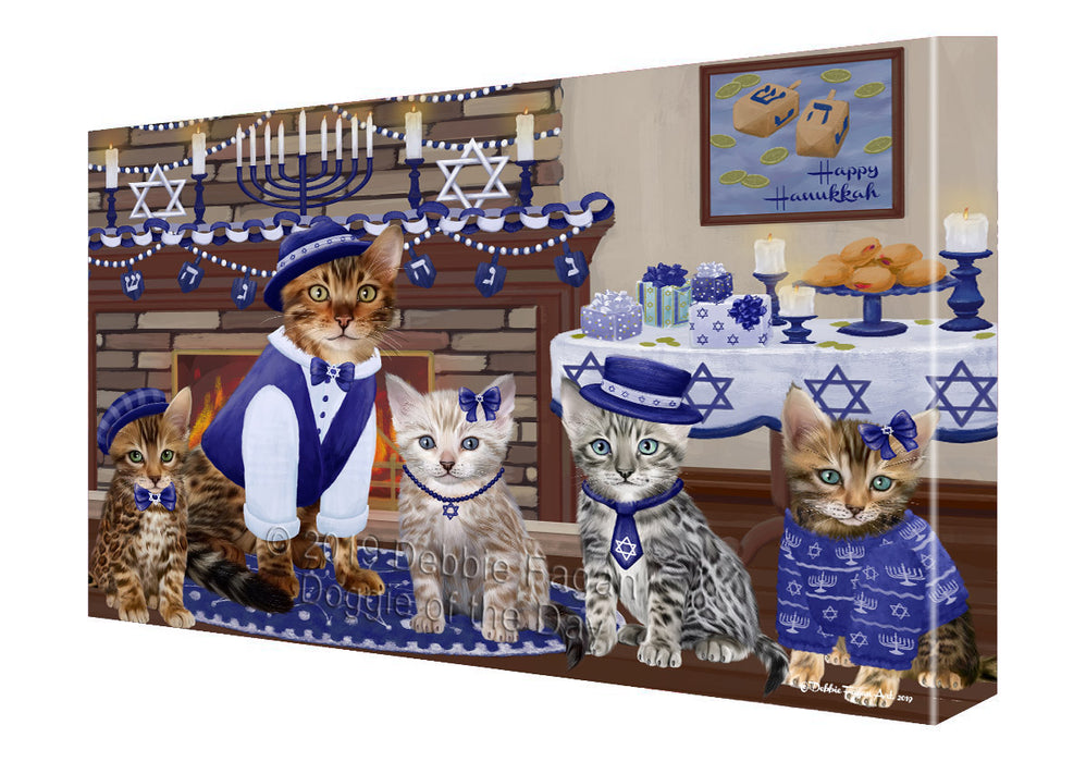 Happy Hanukkah Family and Happy Hanukkah Both Bengal Cats Canvas Print Wall Art Décor CVS140921