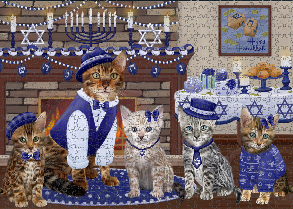 Happy Hanukkah Family and Happy Hanukkah Both Bengal Cats Puzzle with Photo Tin PUZL96676