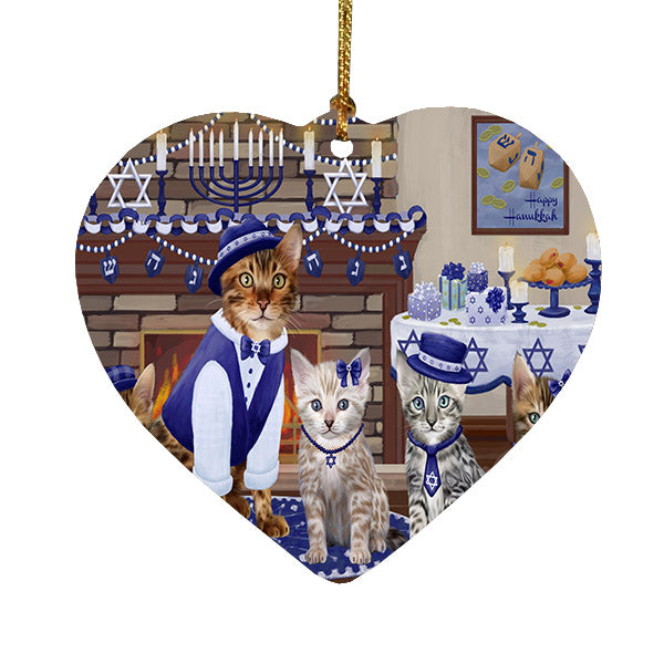 Happy Hanukkah Family Bengal Cats Heart Christmas Ornament HPOR57592