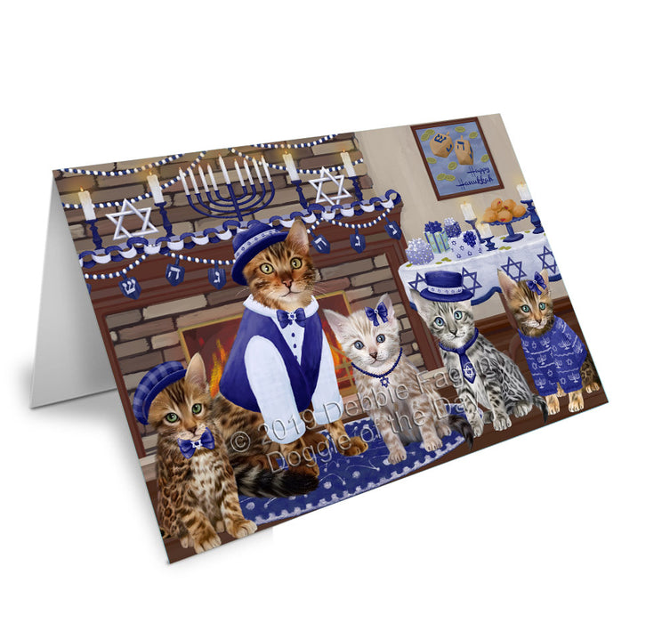 Happy Hanukkah Family Bengal Cats Handmade Artwork Assorted Pets Greeting Cards and Note Cards with Envelopes for All Occasions and Holiday Seasons GCD78122