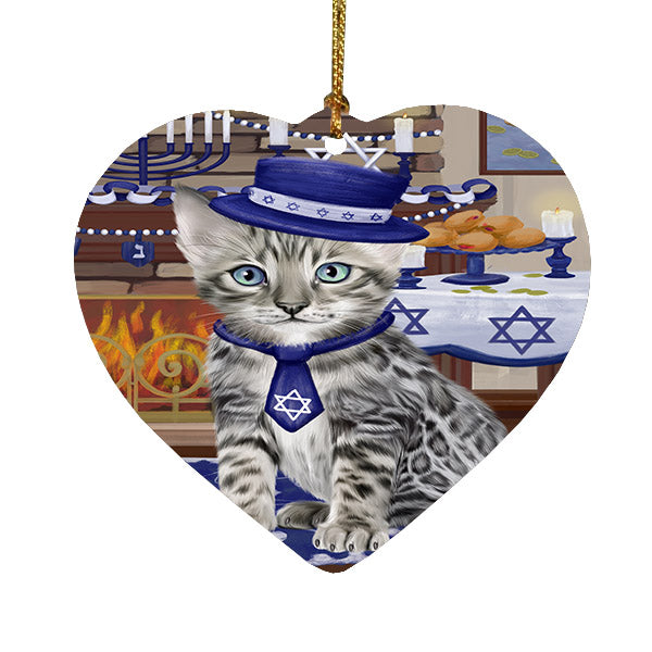 Happy Hanukkah Bengal Cat Heart Christmas Ornament HPOR57648