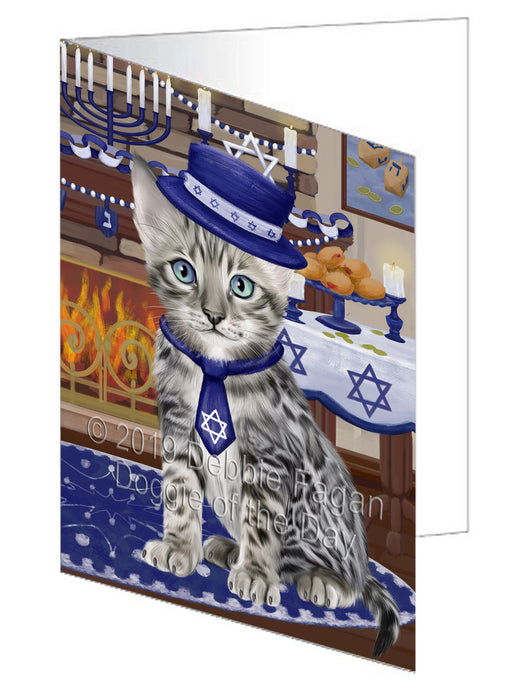 Happy Hanukkah Bengal Cat Handmade Artwork Assorted Pets Greeting Cards and Note Cards with Envelopes for All Occasions and Holiday Seasons GCD78290