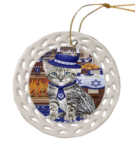 Happy Hanukkah Bengal Cat Ceramic Doily Ornament DPOR57648