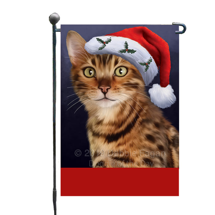 Personalized Christmas Holidays Bengal Cat Wearing Santa Hat Portrait Head Custom Garden Flags GFLG-DOTD-A59801