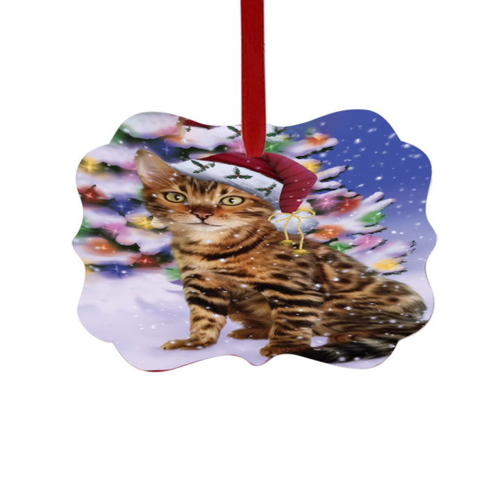 Winterland Wonderland Bengal Cat In Christmas Holiday Scenic Background Double-Sided Photo Benelux Christmas Ornament LOR49512