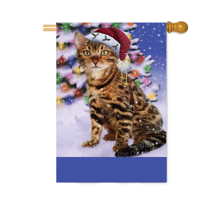 Personalized Winterland Wonderland Bengal Cat In Christmas Holiday Scenic Background Custom House Flag FLG-DOTD-A61284