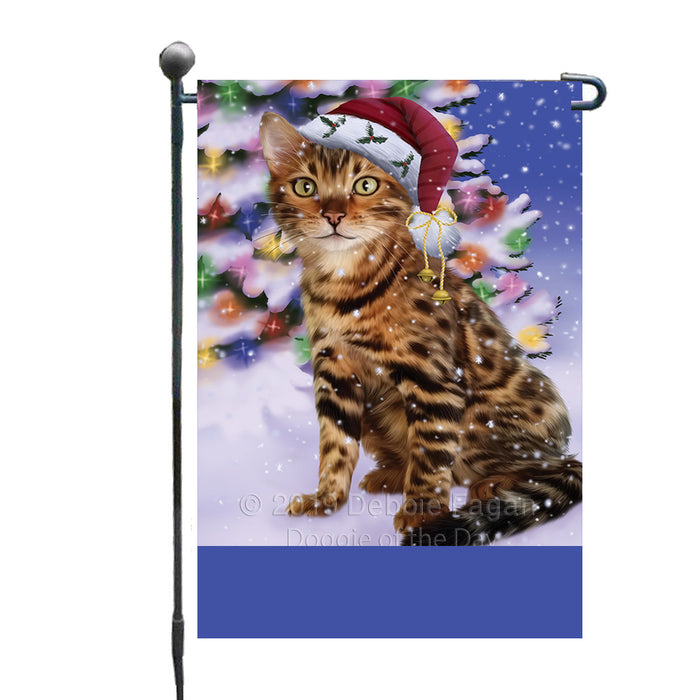 Personalized Winterland Wonderland Bengal Cat In Christmas Holiday Scenic Background Custom Garden Flags GFLG-DOTD-A61228