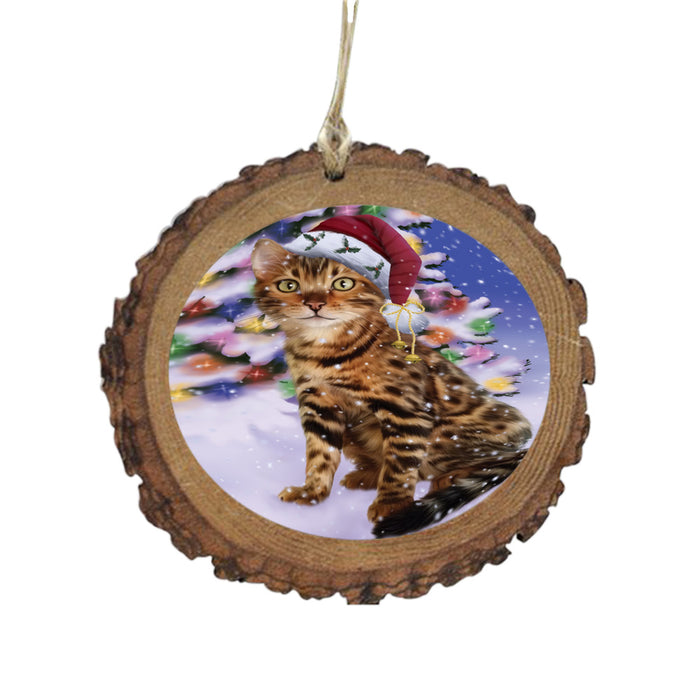 Winterland Wonderland Bengal Cat In Christmas Holiday Scenic Background Wooden Christmas Ornament WOR49512