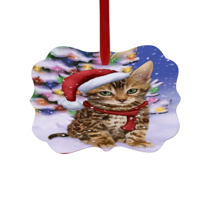 Winterland Wonderland Bengal Cat In Christmas Holiday Scenic Background Double-Sided Photo Benelux Christmas Ornament LOR49513