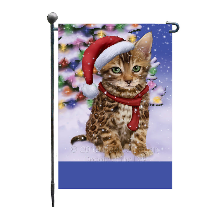Personalized Winterland Wonderland Bengal Cat In Christmas Holiday Scenic Background Custom Garden Flags GFLG-DOTD-A61229