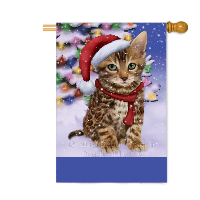 Personalized Winterland Wonderland Bengal Cat In Christmas Holiday Scenic Background Custom House Flag FLG-DOTD-A61285