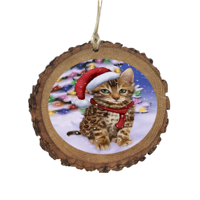 Winterland Wonderland Bengal Cat In Christmas Holiday Scenic Background Wooden Christmas Ornament WOR49513