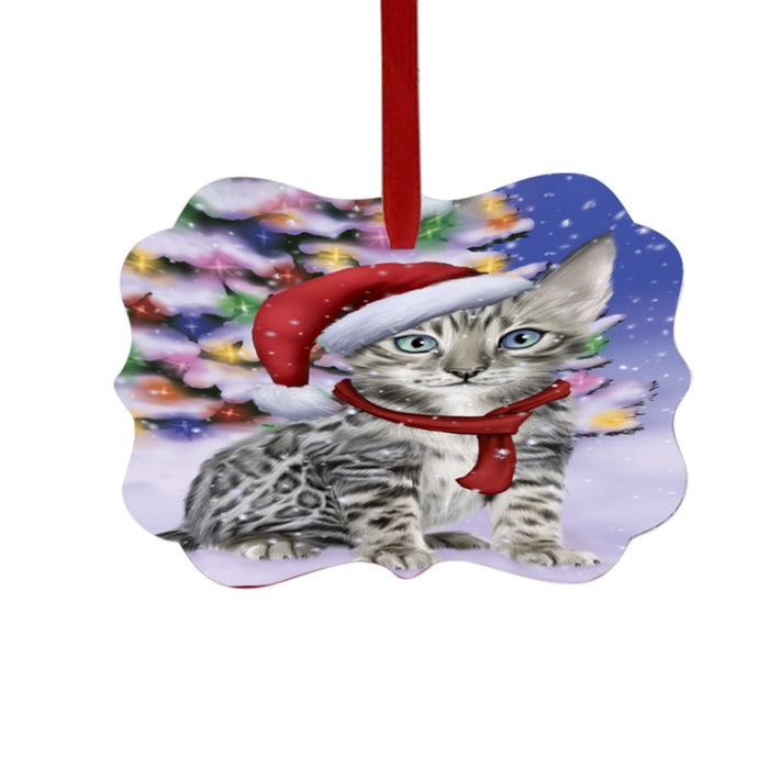 Winterland Wonderland Bengal Cat In Christmas Holiday Scenic Background Double-Sided Photo Benelux Christmas Ornament LOR49514