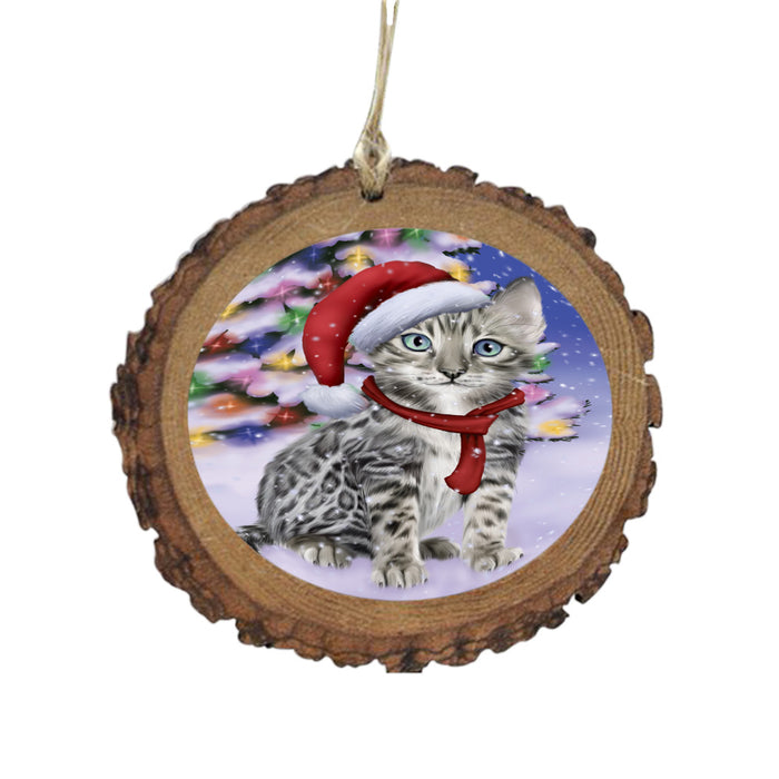 Winterland Wonderland Bengal Cat In Christmas Holiday Scenic Background Wooden Christmas Ornament WOR49514