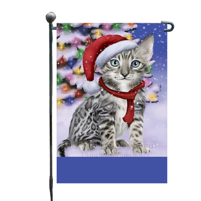 Personalized Winterland Wonderland Bengal Cat In Christmas Holiday Scenic Background Custom Garden Flags GFLG-DOTD-A61230