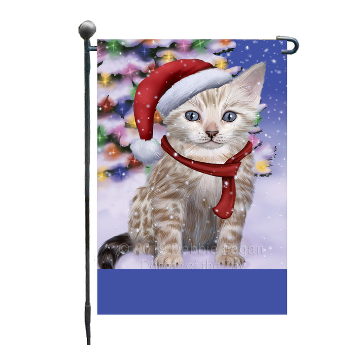Personalized Winterland Wonderland Bengal Cat In Christmas Holiday Scenic Background Custom Garden Flags GFLG-DOTD-A61231